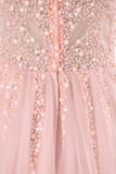 New Arrival Straps A Line Tulle Prom Dresses With Beading And Slit
