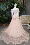 Prom Dresses Lace Up Scoop Neck Tulle A-Line With Beaded Bodice Cap Sleeves