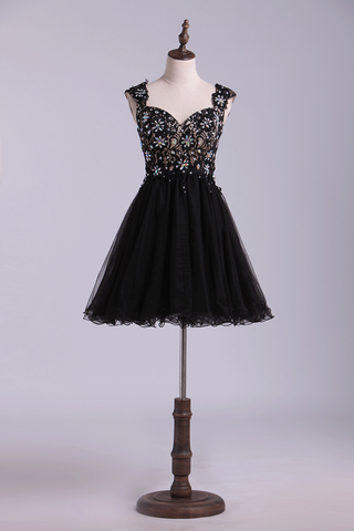 Straps Tulle And Lace A Line Mini Homecoming Dress Beaded