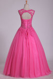 Cap Sleeves Quinceanera Dresses Scoop Ball Gown Tulle With Applique