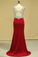 Red V Neck Beaded Bodice Open Back Prom Dresses Column Spandex Sweep Train Plus Size