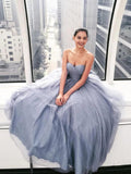 Sparkly Ball Gown Strapless Grey Sweetheart Long Prom Dresses, Evening Dresses SJS15535