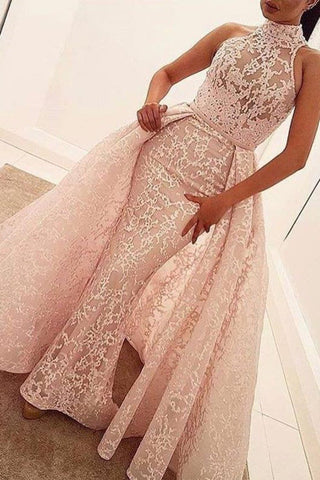 Gorgeous Prom Dresses High Neck Floor-Length Lace