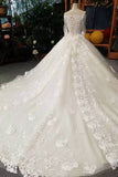 New Arrival Mid-Length Sleeves Wedding Dresses With Appliques And Sequins Boat Neck