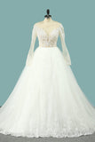 Wedding Dresses Scoop Long Sleeves Tulle With Applique Court Train