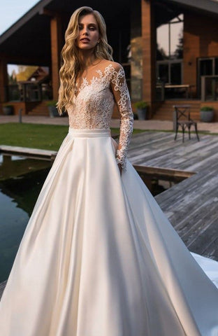 Long Sleeves Lace Modest Long Custom Made Wedding Dresses