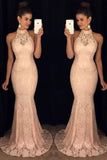 Gorgeous Lace High Neck Prom Dresses Mermaid Zipper Up
