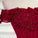 A-line Tulle Burgundy Short Sleeve Off-the-Shoulder Scoop Hand-Made Flower Prom Dresses JS776