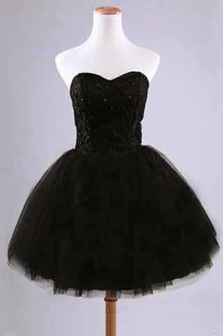 Black Junior Tulle Cheap Sweetheart Strapless Homecoming Dress Dresses for Homecoming JS951