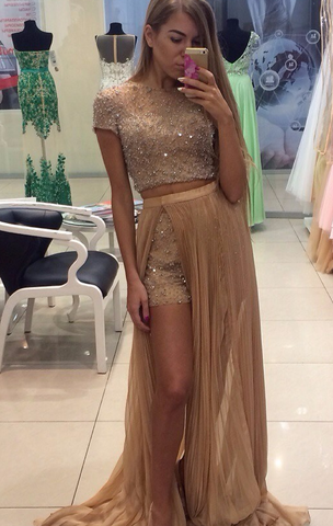 Pd12223 Charming Prom Dress O-Neck Prom Dress A-Line Chiffon Noble Two Pieces Prom Dresses uk