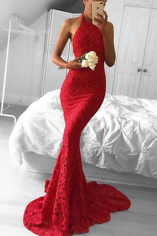 Sexy Lace New Arrival High Neck Prom Dresses Mermaid Zipper Up