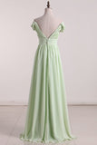 New Arrival Prom Dresses Spaghetti Straps Chiffon With Ruffles And Slit