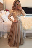 Hot Selling A-Line Cowl Floor Length Gold with Long Sleeves Prom Dresses JS710