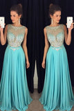 Chiffon Scoop A-Line Prom Dresses With Beaded Bodice