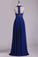 Chiffon V Neck A Line With Applique And Beads Prom Dresses Open Back