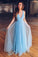 Stunning Deep V Neck Sleeveless A Line Floor Length Prom Dresses