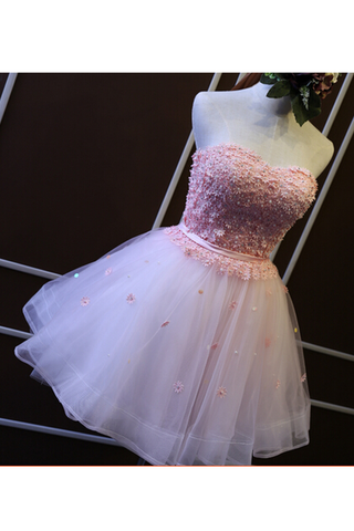 A Line Homecoming Dresses Sweetheart Tulle With Handmade Flowers