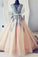 V Neck Tulle Lace Party Dresses Long Prom Dresses Ball Gown with Appliques