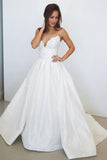 Wedding Dresses A-Line Spaghetti Straps With Lace And Pleated Bodice Satin
