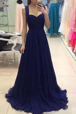 royal blue chiffon long prom dress blue bridesmaid dress Prom Dresses JS667