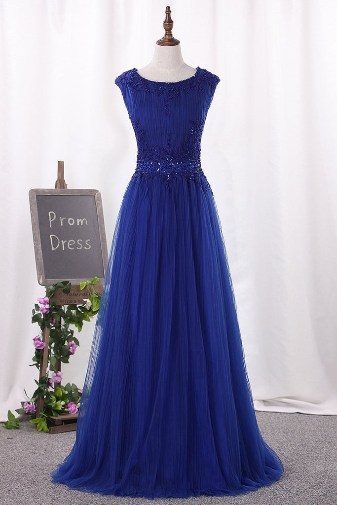 Prom Dresses A Line Scoop Tulle With Beading Floor Length