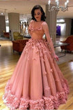 Luxury Tulle Sleeveless Ball Gown Prom Dress With Flowers, Princess Wedding Dresses
