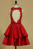 New Arrival Scoop Satin With Applique And Beads A Line Homecoming Dresses