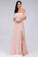 Charming Off Shoulder Ruffle Pink Chiffon Long Prom Dresses Bridesmaid Dresses SJS15114