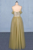 Spaghetti Straps Floor Length Tulle Prom Dress With Beading, Long Evening Dress