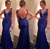 Mermaid Royal Blue Lace Charming Prom Dresses Long Evening Dresses Prom Dresses On Sale T163