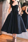 Simple Black Sleeveless A Line Satin Homecoming Dresses