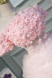 Pink A Line Tulle Homecoming Dresses with Flower Appliques