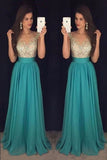 Scoop Prom Dresses A-Line Chiffon With Beaded Bodice And Ruffles