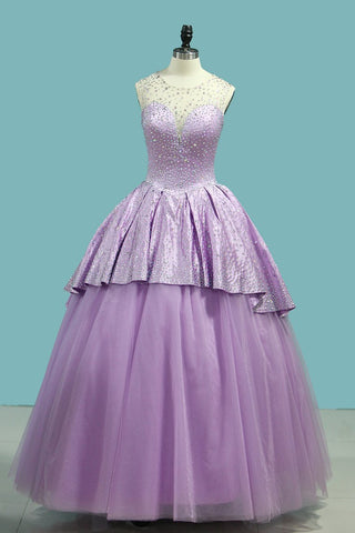 Quinceanera Dresses Scoop Ball Gown Tulle & Satin With Beads Open Back