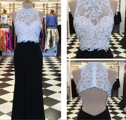 Decent Sheath Black Prom Dress - Jewel Open Back Floor Length Appliques Beading JS642