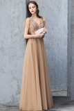 A Line V Neck Short Sleeves Long Tulle Prom Dress Evening Dresses With SJSP7MZF43L