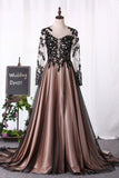 Evening Dresses Scoop Long Sleeves A Line Tulle With Applique And Slit