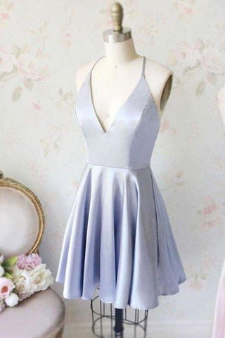 Simple Short Homecoming Dresses, Cheap V Neck Ruched Graduation Dress