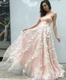 Princess Sweetheart Blush Pink Long Prom Dress with Appliques, Dance SJS20466