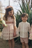 A Line Half Sleeves Pink Round Neck Flower Girl Dresses with Appliques, Baby Dresses SJS15546