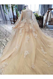 Ball Gown Wedding Dresses One Meter Train Short Sleeves Top Quality Appliques Tulle Beading