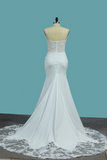 Mermaid Ivory Spaghetti Straps V Neck Wedding Dresses Lace Satin Bridal Dresses JS661