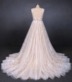 Puffy Lace Off White Wedding Dresses, Elegant A Line Backless Bridal Dresses SJS15311