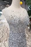 Sequins Bodice Prom Dresses Tulle Mermaid Sweep Train Zipper Up