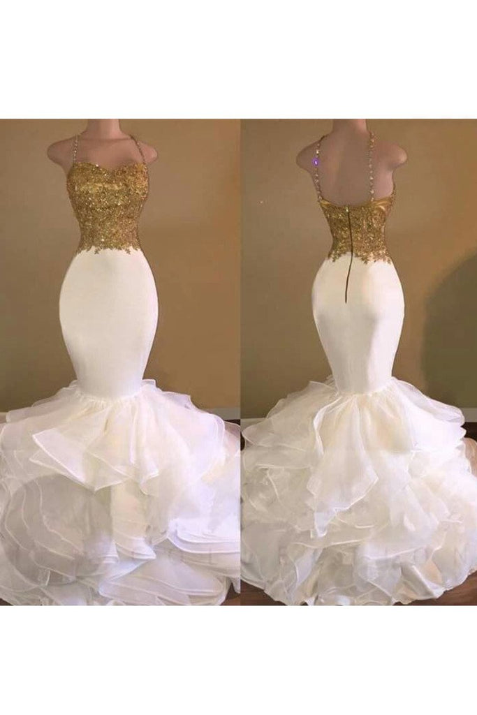 Spaghetti Straps Prom Dresses Mermaid Organza With Applique