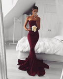 New Sexy Mermaid Burgundy Long Strapless Sleeveless Floor Length Prom Dresses JS767