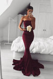 New Sexy Mermaid Burgundy Long Strapless Sleeveless Floor Length Prom Dresses JS767