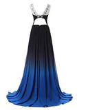 A-line Long Ombre Scoop Cap Sleeve Open Back Chiffon Bridesmaid Dresses Prom Dresses JS16