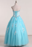 Strapless Quinceanera Dresses With Appliques Floor Length Tulle