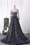 Bling Bling Evening Dresses Mermaid Scoop Sweep/Brush Sequins Lace With Rhinestones